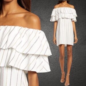 NWT Charles Henry Metallic Stripe Off the Shoulder Popover Dress size small